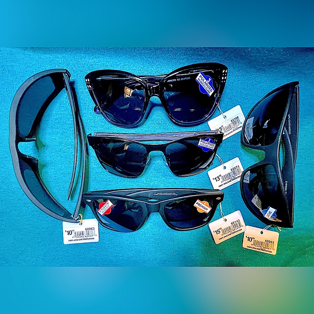 Lot of 5 pairs of: Piranha Sunglasses 2 #1 Sports, 2 #3 polarized, 1 #4 Premium